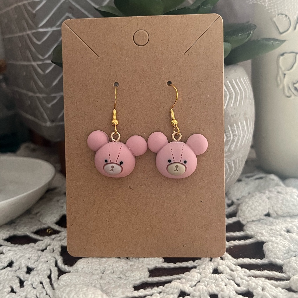 *3 For $20* Pink Stitched Teddy Bear Head Earrings